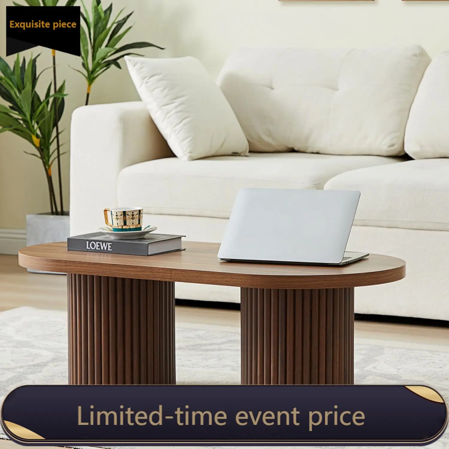 Office Furniture Center - Oval Fluted Coffee Table Mid Century