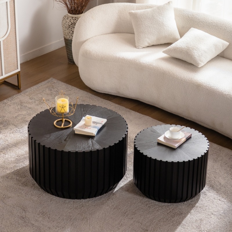 Office Furniture Center - Black Ribbed Round Nesting Coffee Table